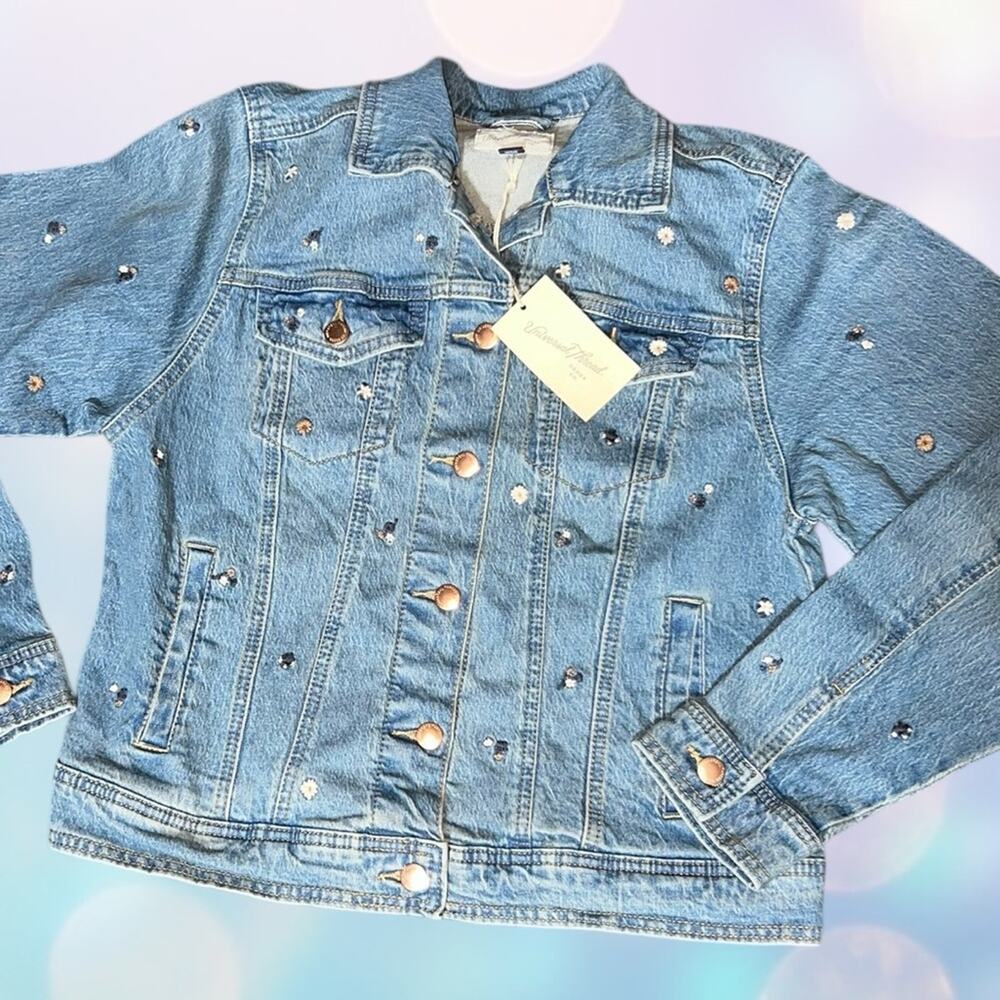 Universal Thread Embroidered Denim Jacket NWT Floral Brass Buttons Small - Picture 4 of 9